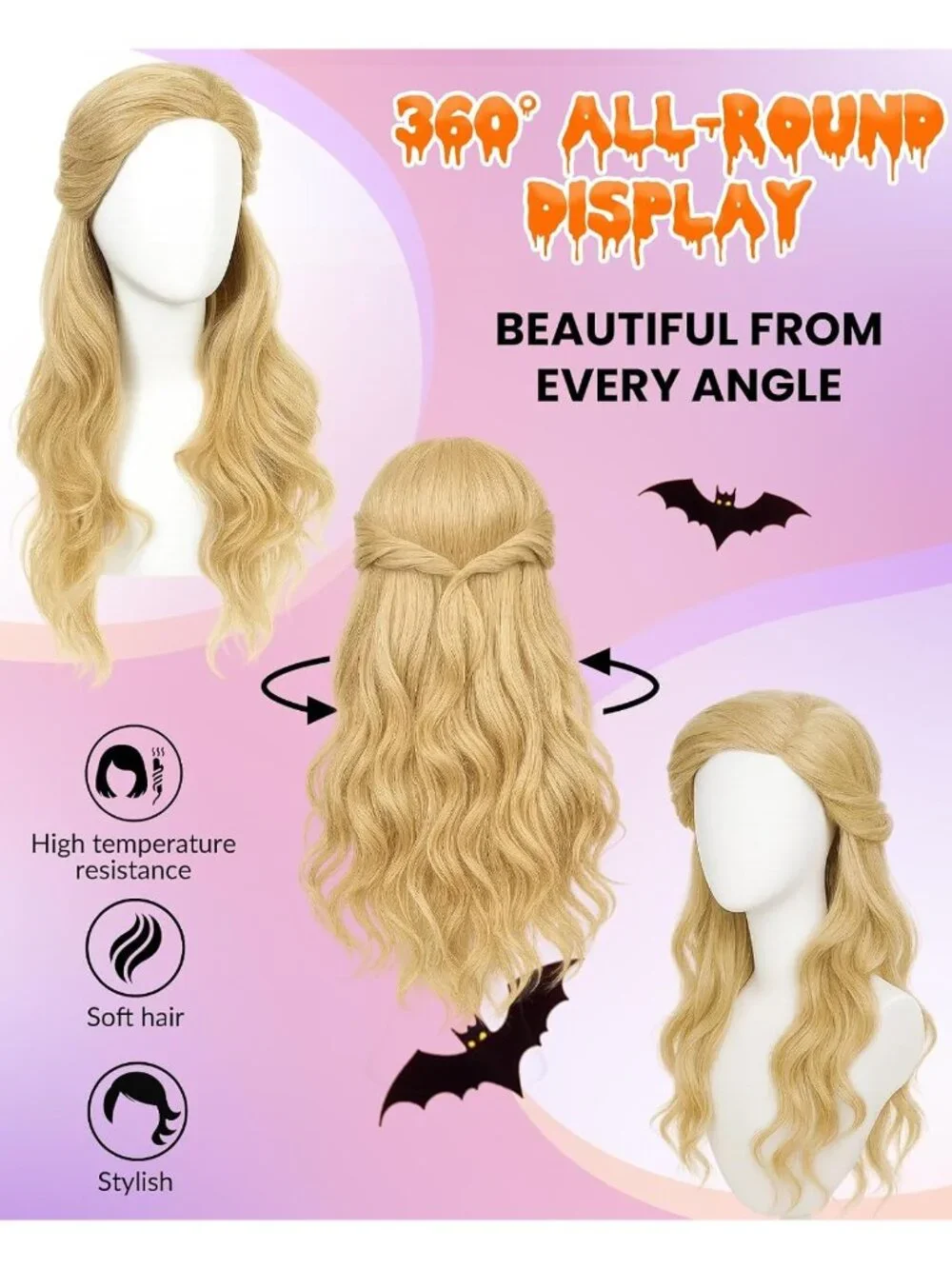 Women's Blonde Curls Cosplay Convenient Set Include Adjustable Wig Cap Headpiece